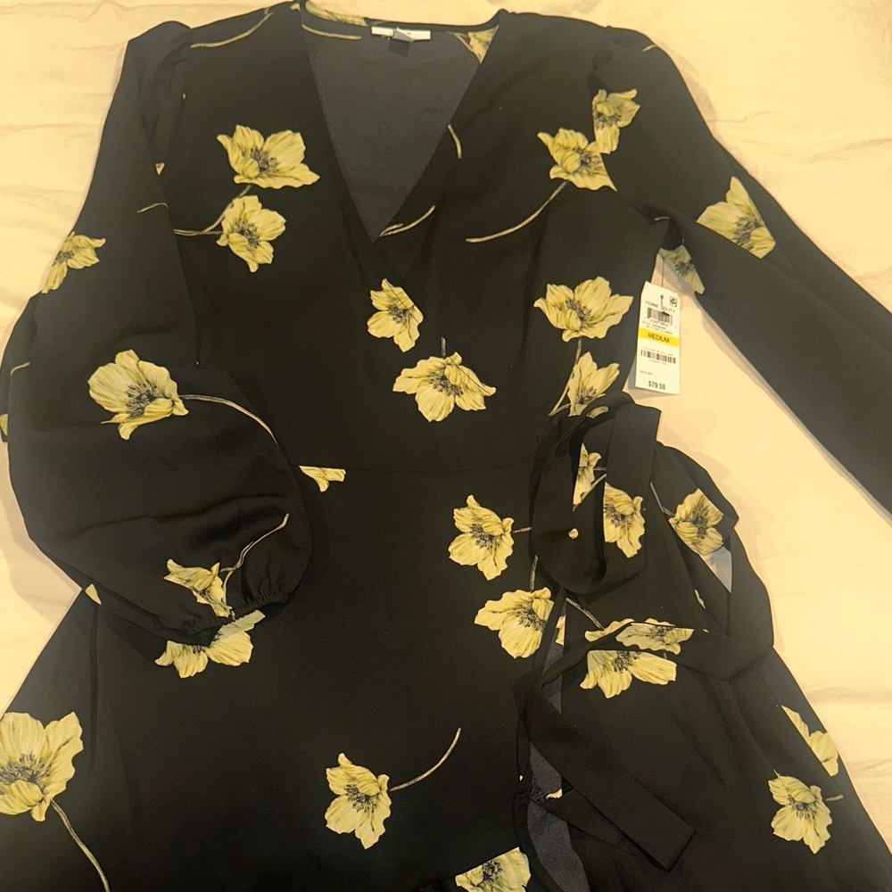 Bar III Black Dress with Yellow Floral Print